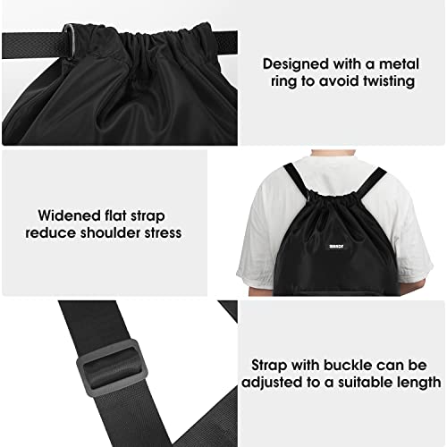Wandf Drawstring Backpack String Bag Sackpack Cinch Water Resistant Nylon For Gym Shopping Sport Yoga (C-Black 6032) #TOP1