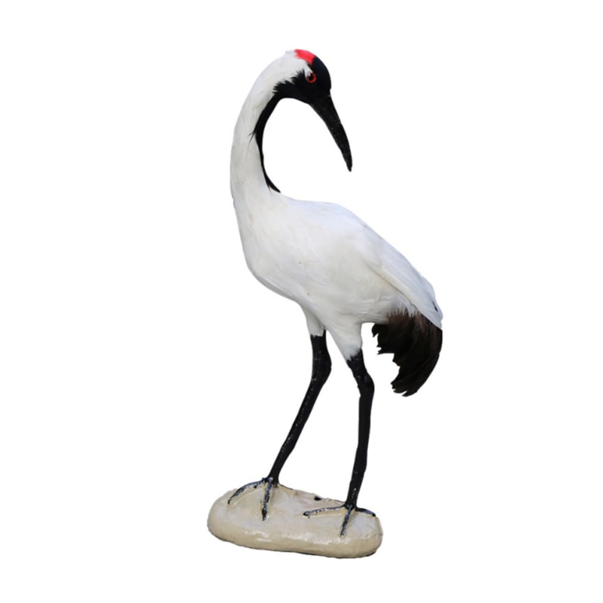 Pájaro artificial de grulla roja con plumas reales y acabado artesanal para hogar
