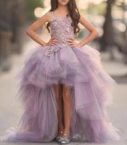 Tulle Flower Girl Dresses High Low Girls Pageant Dress Lace Applique Princess Ball Gowns for Girls4