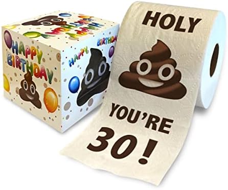 Printed TP Holy Poop You're 30 Printed Toilet Paper Gag Gift – Funny Toilet Paper For Prank, Surprise, Bathroom Decor, Novelty Gift For Men, Women, Friends, Family, 30th Birthday Party - 500 Sheets