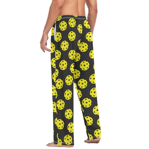 Pajama Pants For Men, Yellow Pickleballs Lounge Pants, Elastic Waistband Men's Separate Bottoms3