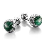 Colibri - Gemelli da uomo Hamilton - Gemelli da polso di design con inserti in Malachite verde naturale - Chiusura a sfera - Acciaio inossidabile lucido - Confezione regalo