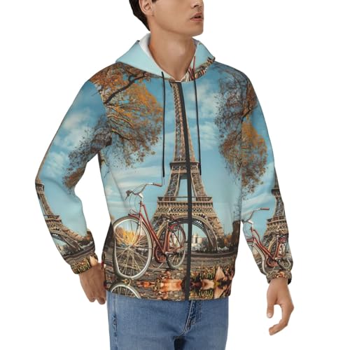 Pull à capuche homme Tour Eiffel confortable contre le vent avec cordon ajustable