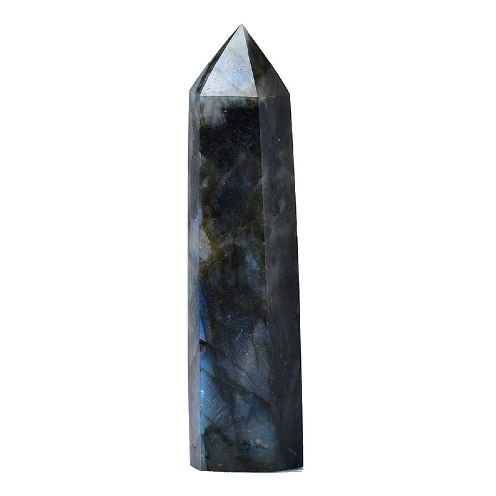 Obélisque de labradorite véritable, grand cristal de collection taillé main