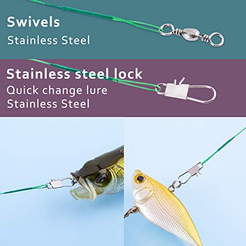 GOTRAYS 30Pcs Fishing Leaders Wire Tooth Proof 7 Strand Stainless Steel with Swivels Snap Kit Connect Tackle Lure Rig or Hooks, Fishing Leader Line for Fishing Rig Saltwater and Freshwater 3Size/Green