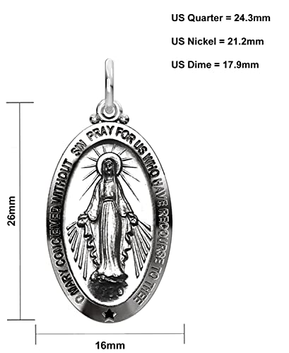 Us Jewels Ladies 925 Sterling Silver Oval Virgin Mary Antique Finish Pendant, 26Mm #TOP3