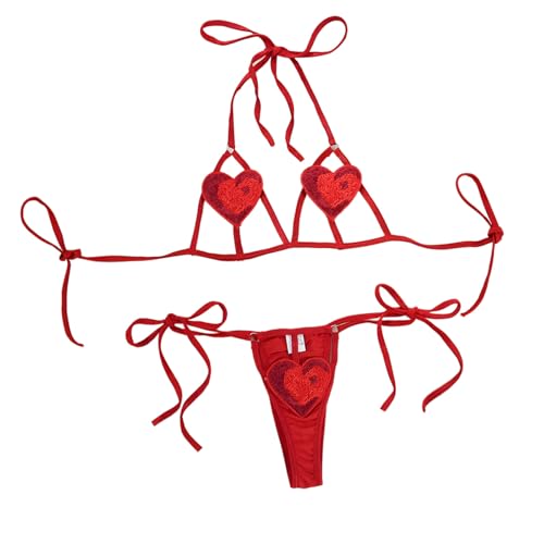 CZRHGG Sexy Heart Lingerie for Women Naughty for Sex/Play, Bra and Panty Teddy Cute Hot 2 Piece Lingerie Sets Red