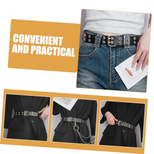 Adjustable Punk Women Leather Belt with Star Studded Design Buckle Waistband for Jeans Dresses Sweaters Fashionable Black Accessory for Daily Wear3
