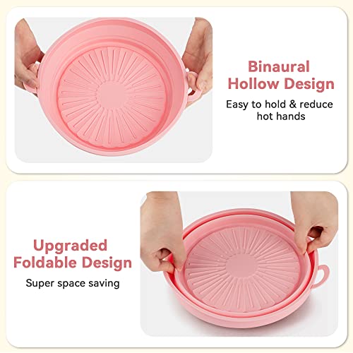 Homotte Silicone Air Fryer Liners - 2 Pack 8.5inch Reusable Air Fryer Silicone Basket Foldable Easy Cleaning Air fryer Silicone Pot fits 5 Qt or Bigger for Air fryer Oven Accessories (Pink+Grey)