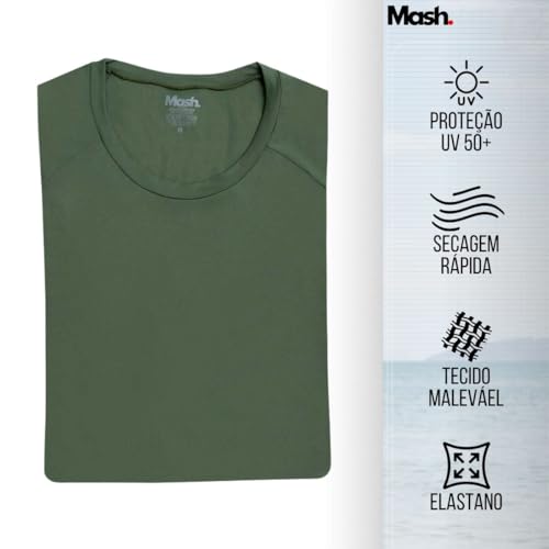 MASH Camiseta Manga Longa Proteção UV Dry Fit Masculina Academia Piscina Praia Verão, Verde Militar