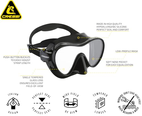 Cressi F1, Scuba Diving Snorkeling Frameless Mask - Perfect Seal Silicone Skirt - Designed in Italy by Cressi