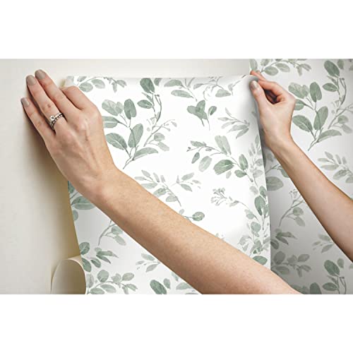RoomMates RMK12274PL Dancing Leaves Peel and Stick Wallpaper, Green, White by RoomMates - Image 4