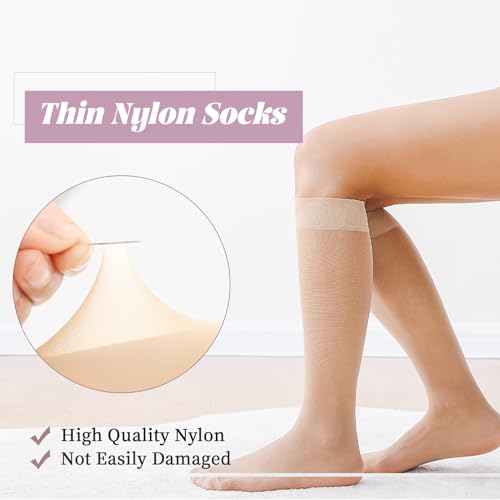 WAJIAFAR 6 Pairs Knee High Stockings for Women 20D Sheer Nylon Trouser Socks with Reinforced Toes