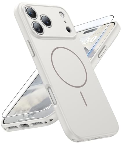 FNTCASE for iPhone 17 Pro Max Case: [Compatible with Magsafe] Solid White Matte 17 Promax Magnetic Phone Cover with [Full Camera Protection] [Screen Protector] Military Grade Shockproof Protective