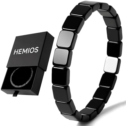 Hemios Hematite Bracelet Men - Reignites Masculine Energy Natural Hematite Stone Beaded Stretch Healing Bracelets Valentines Birthday Anniversary Christmas Jewelry Gifts for Him