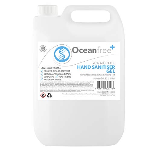 70% Alcohol Hand Sanitiser Gel - 5L Litres - Certified Surgical/Medical Grade - Made in the UK