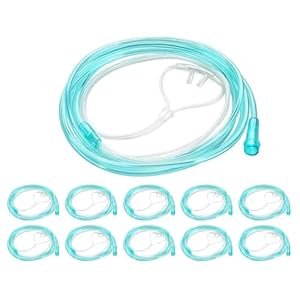 10 Pack High-Flow Ultra Soft Nasal Oxygen Cannula, Green Tubing and Each Individual Packing with Standard Connection 7 Ft