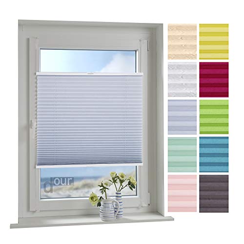 ourdeco® Plissee / 045 x 150 cm (Breite x Höhe) Pastellblau/lichtdurchlässig, Blickdicht/verspannt/zum Klemmen und Montage ohne Bohren