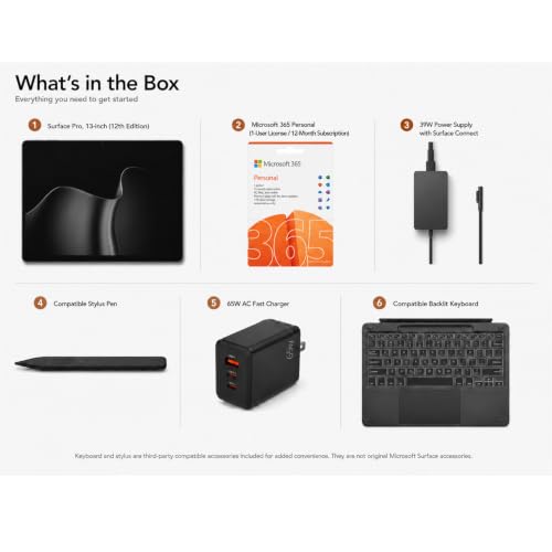 Image of Microsoft Surface Pro 2026, 13 inch OLED 2-in-1 Laptop Tablet (12th Gen), 3K 120Hz Touchscreen, Snapdragon X2 Elite AI Copilot+ PC, Wi-Fi 7, USB4, 16GB RAM, 512GB SSD, KB, Pen, MS365, Windows 11, Black