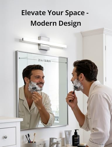 Image of Combuh Modern Bathroom Light Fixtures Over Mirror, Vanity Lamp Bar Chrome | small 16 inch, soft shadow free, linear design, wall mounted, lampara para bano sobre espejo, 5 colors adjustable, 2 Pack