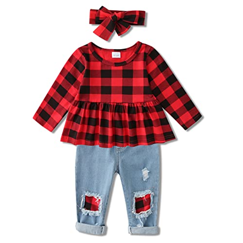 Image of CARETOO Girls Clothes Outfits Cute Baby Girl Floral Long Sleeve Pant Set Flower Ruffle Top