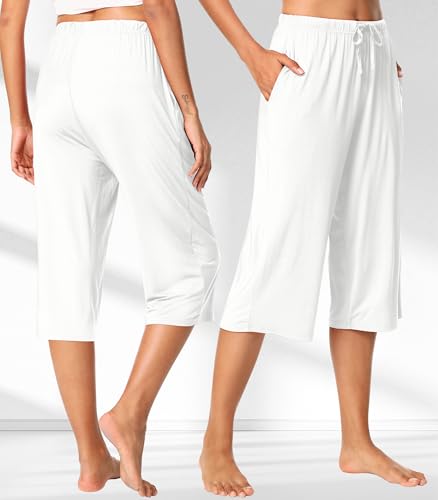 Image of WiWi Bamboo Viscose womens capri pants Wide Leg Pajama Super Soft Lounge knit Sleep shorts Cooling Pj Bottoms S-XXL