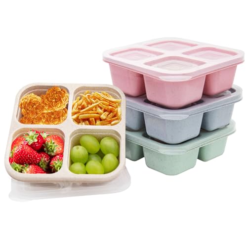 Image of Luriseminger 4 Pack 4-Compartment Divided Snack Box FOR Kids/Toddle/Adults | Meal-Prep Containers with Lids, Microwave & Dishwasher Safe, Stackable Food Food Storage Containers for Travel, School, Work