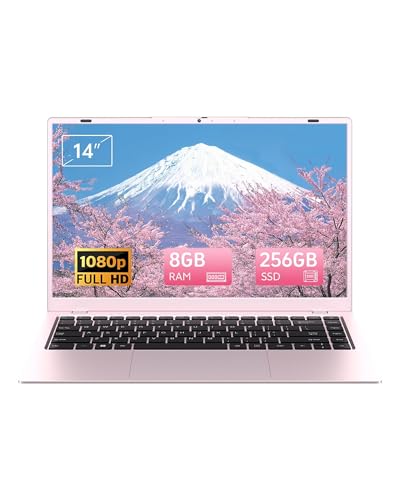 Zrasu 14" Pink Laptop Computer, Win11, Pentium Gold 6500Y (Up to 3.4GHz), 8GB RAM 256GB SSD, WiFi 5, BT 5.0, Portable Notebook for Study, Work, Entertainment