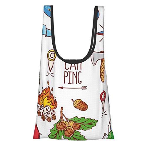 Camper Camping Lifestyle Equipos Con Un Barco Brújula Mapa Ax Carpa Turismo Ilustración Multi Reutilizable Plegable Bolsas de Compras Ecológicas