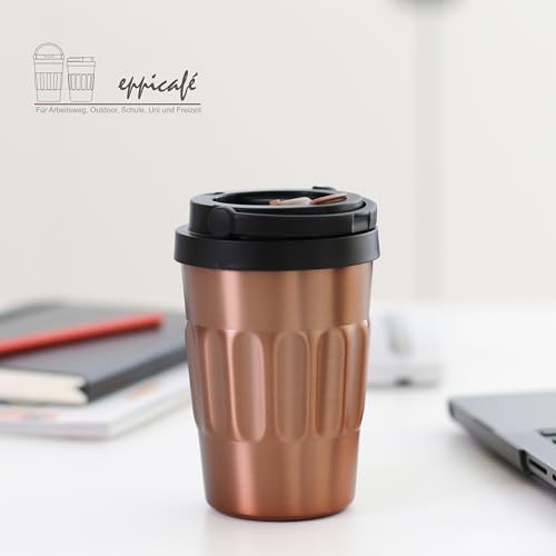 eppikan eppiCafé Edelstahl Thermobecher mit klappbarem Tragegriff - auslaufsicherer Coffee-To-Go-Becher für Kaffee und Tee 400 ml (Matt… – Ansicht 6