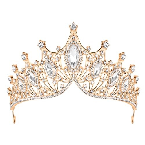 Adult Women Happy Birthday Crown?Prom Queen Gold Tiara?Royal Pageant Princess Crowns ?18th Party Girls Tiaras?Gothic Woman Headband ?Adults Women's Mujer Corona?Queens Accessories Quinceanera Girl's Rhinestone Crystal 15