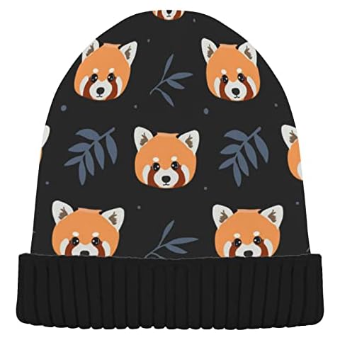 Naanle Tropical Red Panda Womens Beanie Hat Stretch Slouchy Warm Knit Hats Skully Black Beanies Women Ski Beanies Cap for Winter Cover