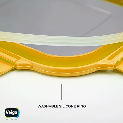 Image of Veigo Original Set Pack of 3 Stainless Steel Airtight & Leakproof Medium Lunch Box with Silicon Ring & Polymer Frame for Re-Heating|Safe Lid Lock|Square (330ML) Yellow