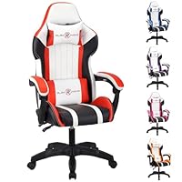T-THREE.Ergonomic Leather Gaming Chair Height Adjustable with Headrest and Lumbar Support(Red)