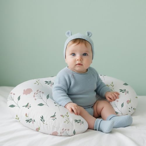 Image of Little Grape Land Muslin Nursing Pillow Covers 2 Pack, 100% Cotton Removable Breastfeeding Pillow Covers, Feeding Pillow Slipcovers for Baby Boys & Girls, (Bunny & Pink)
