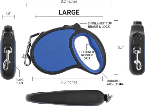 Image of Cawypety Retractable Dog Leash, 16ft /5M Heavy Duty Extendable Dog Walking Lead | One-Hand Brake & Lock, 360 Tangle-Free | Durable Pet Leash with Ergonomic Anti-Slip Handle for All Small,Large Breeds