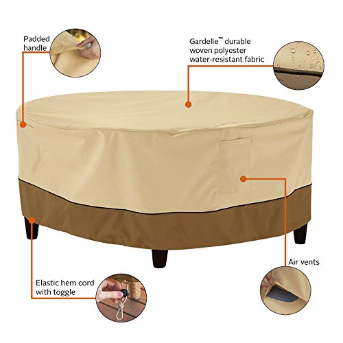 Classic Accessories Veranda Water-Resistant 30 Inch Round Patio Ottoman/Coffee Table Cover, Outdoor Ottoman Cover, Pebble/Bark/Earth #TOP4