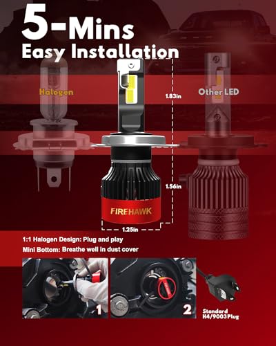 Image of Firehawk H4 /9003 /HB2 LED Bulbs 70000LM 6000K Cool White, 5-Min Plug-N-Play Fog Light, Pack of 2
