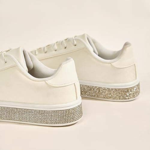 Image of UUBARIS Women's Glitter Tennis Sneakers Neon Dressy Sparkly Sneakers Rhinestone Bling Wedding Bridal Shoes Shiny Sequin Shoes