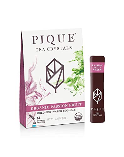 Pique Organic Passion Fruit Green Tea Crystals - Immune Support, Gut Health, Fasting - 14 Single Serve Sticks (Pack of 1)