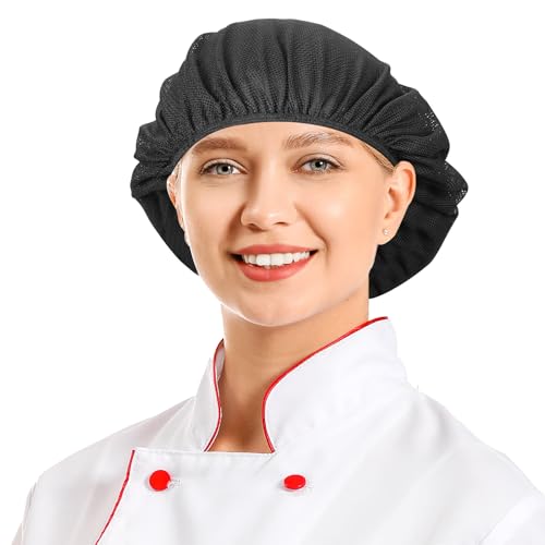 6 Pack Washable Hair Nets for Food Service Workers Chef Hat Kitchen Cooking Chef Cap Adjustable Reusable Washable Nets Bouffant Beanie for Chefs, Waiters, Bakers, Cleaners Long Hair Food Service Mesh