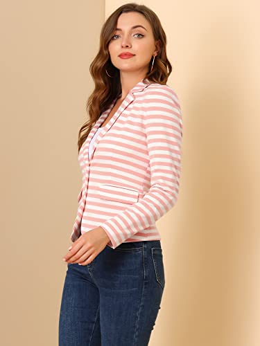 Allegra K Women's Notched Lapel Pocket Button Closure Striped Blazer4