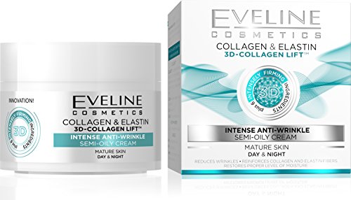 Eveline Cosmetics Nature Line 3D Collagen and Elastin Lift Intense Anti-Wrinkle Semi-Oily Cream Day and Night Cream, Reducing Wrinkles, Fine Lines, Age Spots