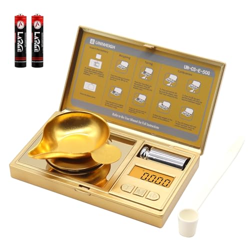UNIWEIGH Báscula electrónica de miligramos de alta precisión con tara, 6 unidades, para medicina en polvo, piedras preciosas, color dorado