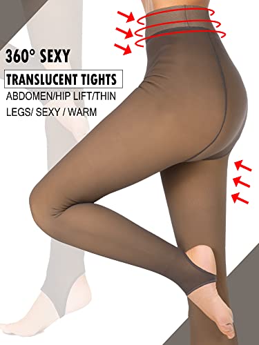 Newcotte 4 Pairs Fleece Lined Tights Women Translucent Pantyhose Leggings Winter Warm Thick High Waisted Winter Tights2
