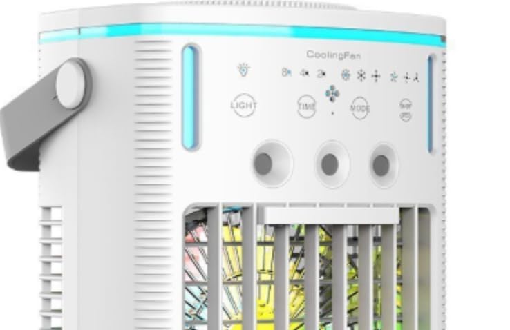 4-en-1 Mini Aire Acondicionado Portátil con Mando a Distancia, Enfriador de Aire de 1000ml con Temporizador 2-4-8H, Climatizador Silencioso con 3 Salidas de Niebla y 7 Luces LED para Dormitorio