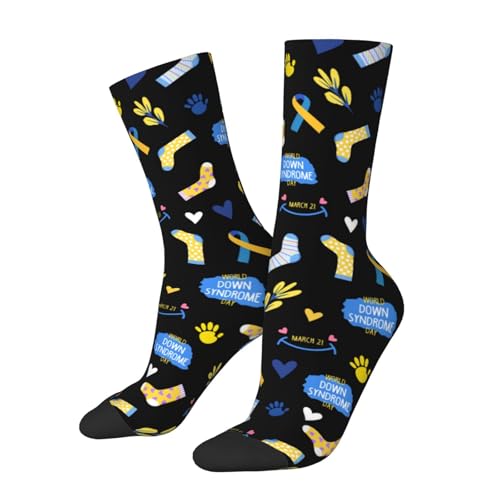 ZAZYXTJ World Down Syndrome Day Middle Calf Socks Crew Athletic Socks Novelty Cozy Casual Socks for Womens Mens