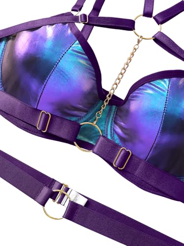 Image of Lilosy Sexy Pu Leather Strappy Underwire Garter Belt Lingerie Set