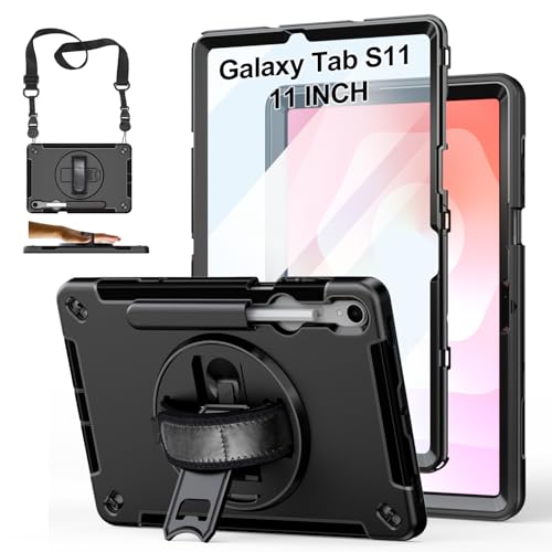Image of Case for Galaxy Tab S11 11 Inch: TPU Cover for Samstng Tablet S11 2025 5G with Screen Protector- Stand- Handle-Shoulder Strap-S-Pen Holder-Black