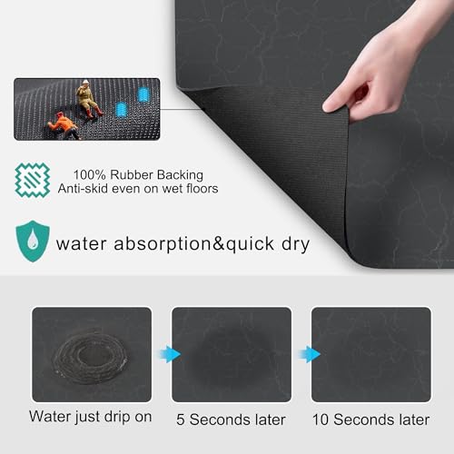 Coffee Maker Mat for Countertops, Coffee Bar Accessories Fit Under Coffee Machine Mat 19\"x12\"Rubber Backed Coffee Pots - Table Mat under Appliance, Kitchen Counter Coffee Dish Drying Mat, Dark Gray